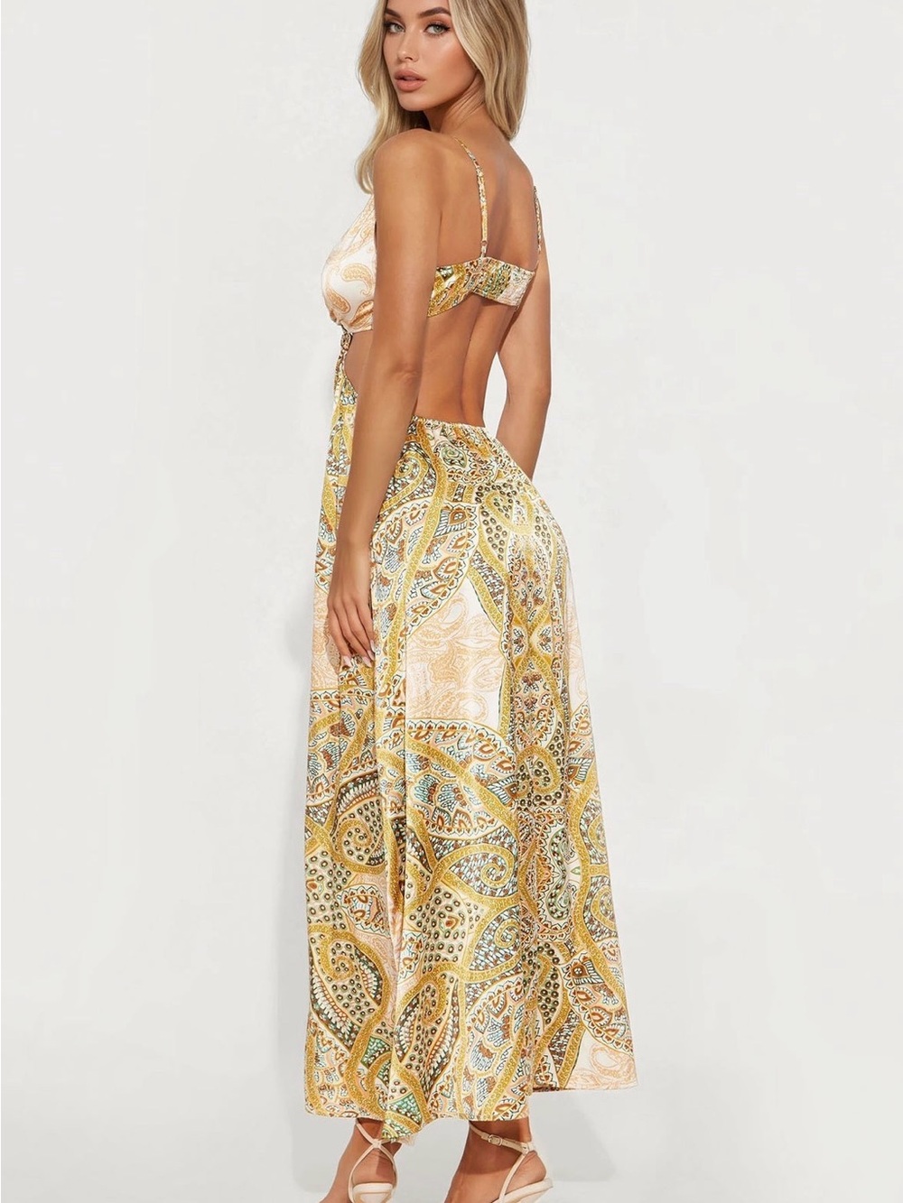 Yellow Paisley Deep V Maxi Dress - Picture 3 of 3